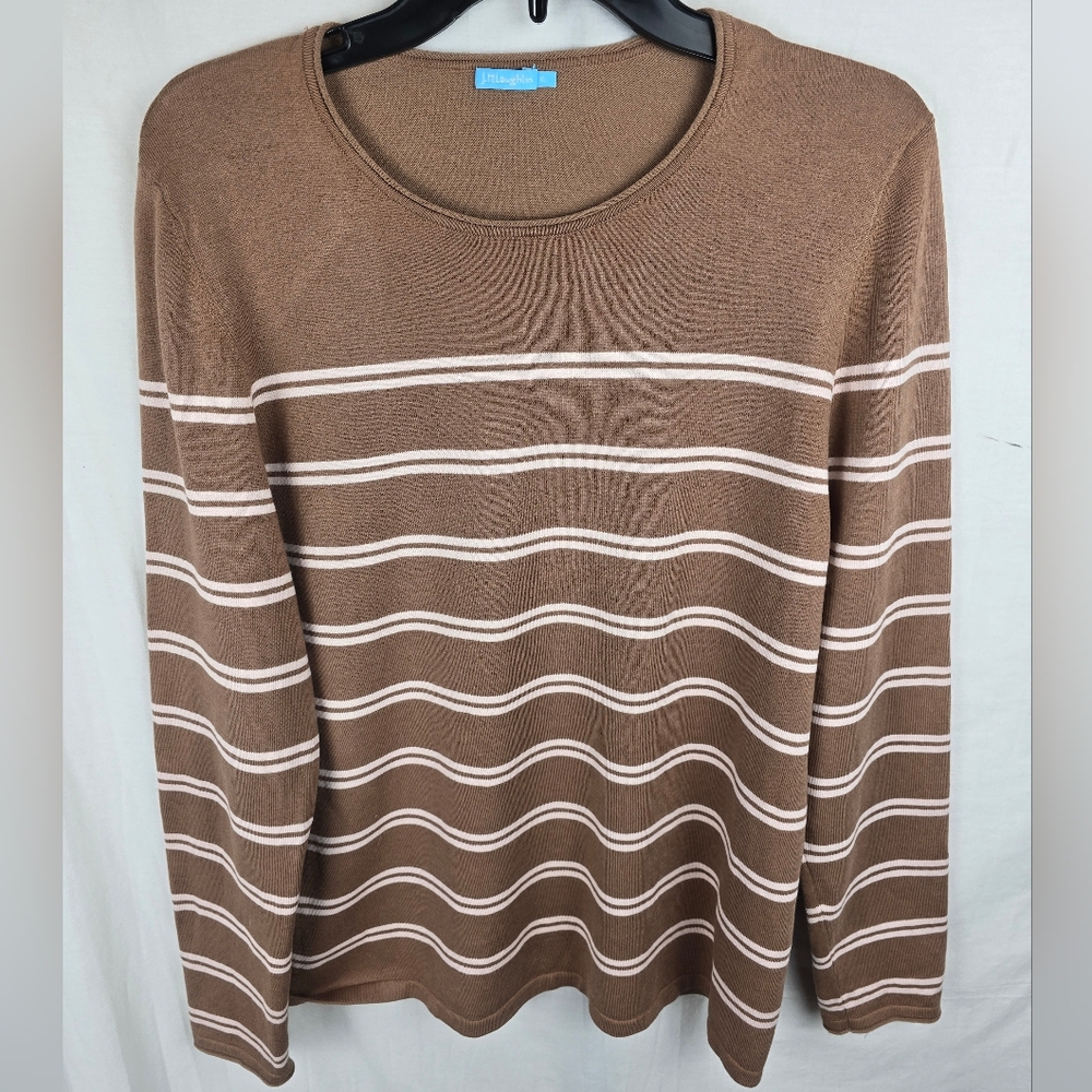 J.Mclaughlin Tan And Cream Striped Women's Long Sleeve Sweater Sz XL
